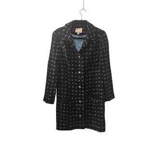 STS Sail‎ to Sable Navy Blue White Patterned Gold Button Longline Coat Jacket M
